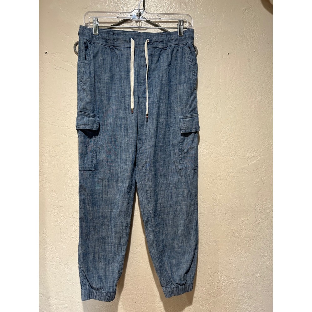 Tommy Hilfiger Womens‎ Blue Chambray Cargo Jogger Pants XS Elastic Waist Cotton
